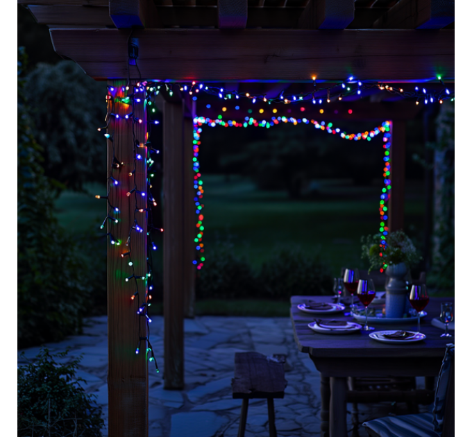 Гирлянда Нить уличная 300 LED 30 м на солнечной батарее черная, мультиколор