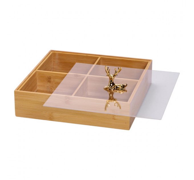 Менажниця бамбукова квадратна з кришкою 25*25*11 см