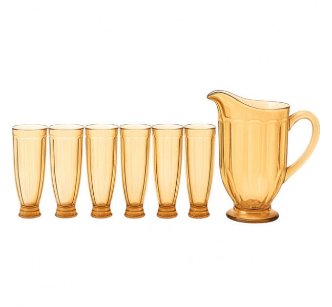 Набір для напоїв глечик зі склянками 6 штук, бурштиновий