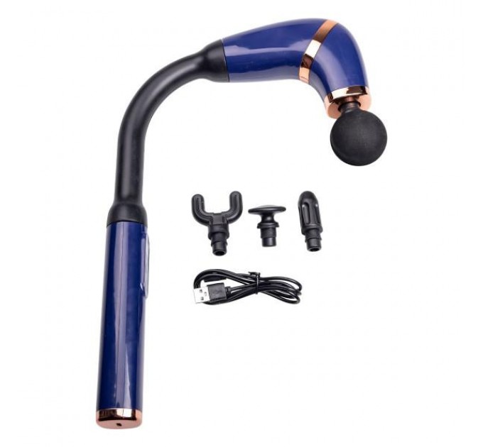 Перкуссионный массажер Fascial Gun Massage 4 насадки синий