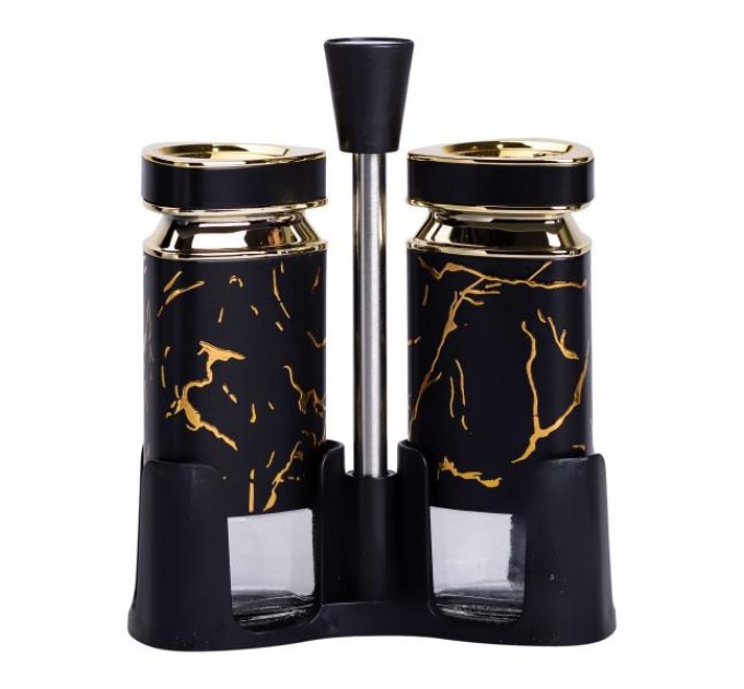 Набір ємностей для спецій на підставці Heart 2 баночки по 120 мл, чорний