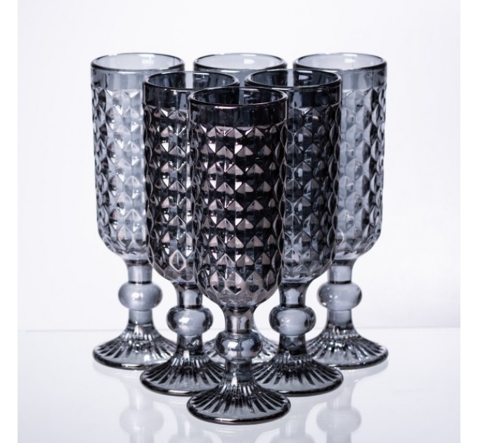 Набір келихів для шампанського 6 штук по 160 мл рельєфні, сірий Набір келихів для шампанського 6 штук по 160 мл рельєфні, сірий