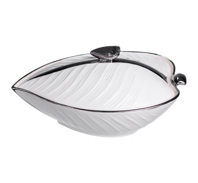 Супниця порцелянова з кришкою 1.5 л з рельєфним візерунком, срібло