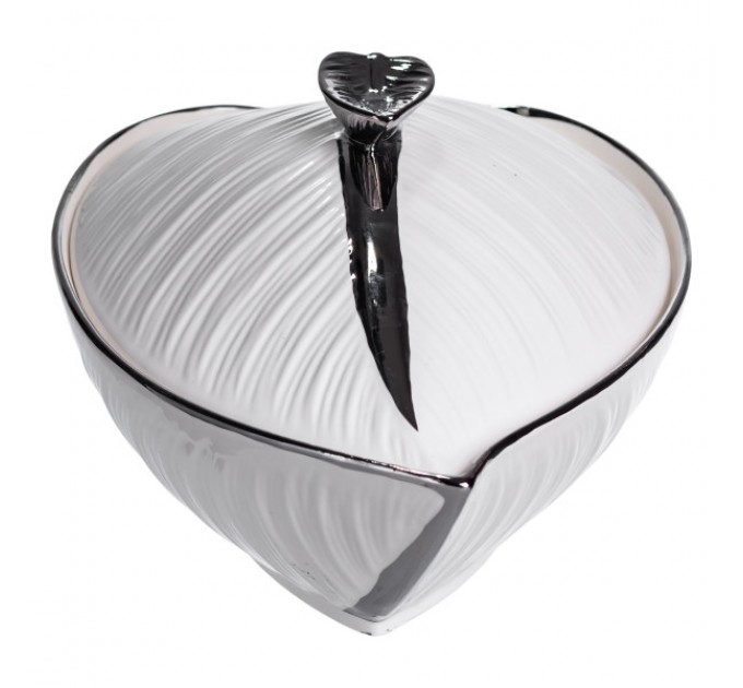 Супниця порцелянова з кришкою 1.5 л з рельєфним візерунком, срібло