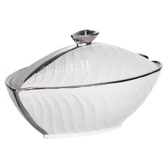Супниця порцелянова з кришкою 1.5 л з рельєфним візерунком, срібло