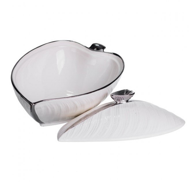 Супниця порцелянова з кришкою 1.5 л з рельєфним візерунком, срібло
