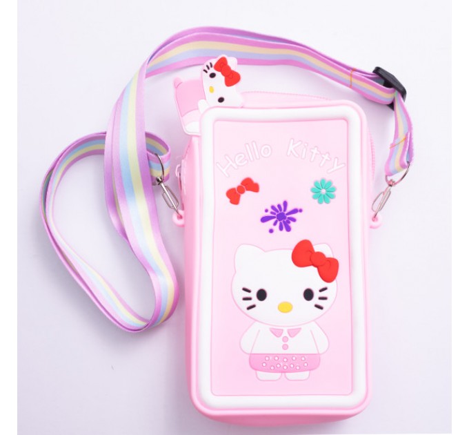 Сумочка-футляр для телефона Hello Kitty силиконовая на молнии 17*9*2 см, розовый
