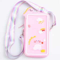 Сумочка-футляр для телефона Luck Dinosaur силиконовая на молнии 17*10*3 см, розовый