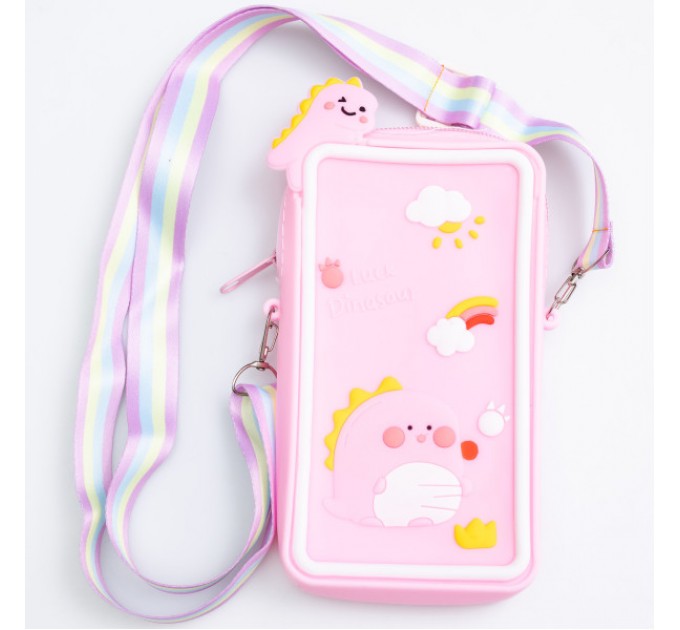 Сумочка-футляр для телефона Luck Dinosaur силиконовая на молнии 17*10*3 см, розовый