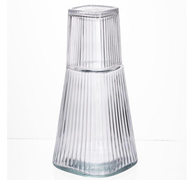Графин зі склянкою-кришкою 1/0,2 л рифлений, прозорий