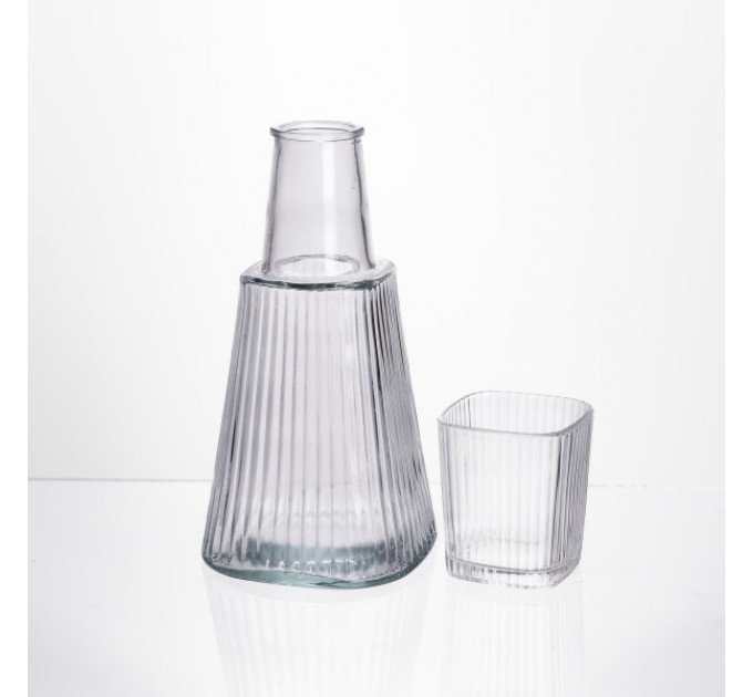 Графин зі склянкою-кришкою 1/0,2 л рифлений, прозорий