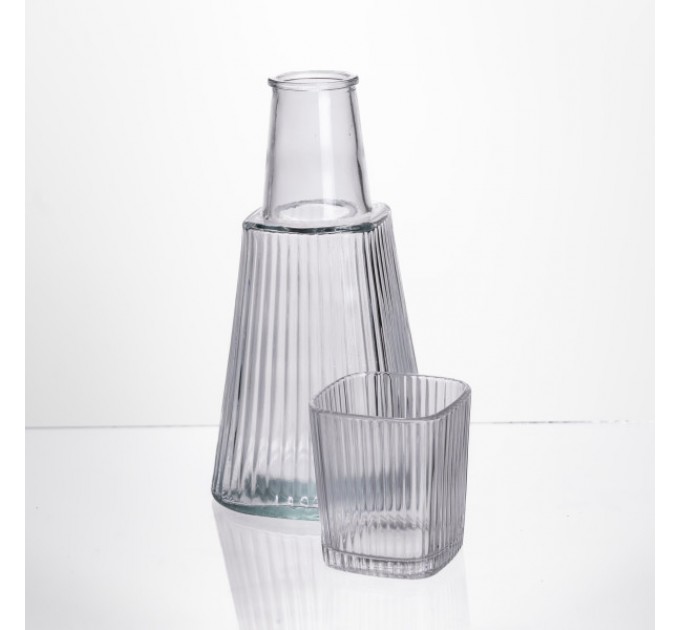 Графин зі склянкою-кришкою 1/0,2 л рифлений, прозорий