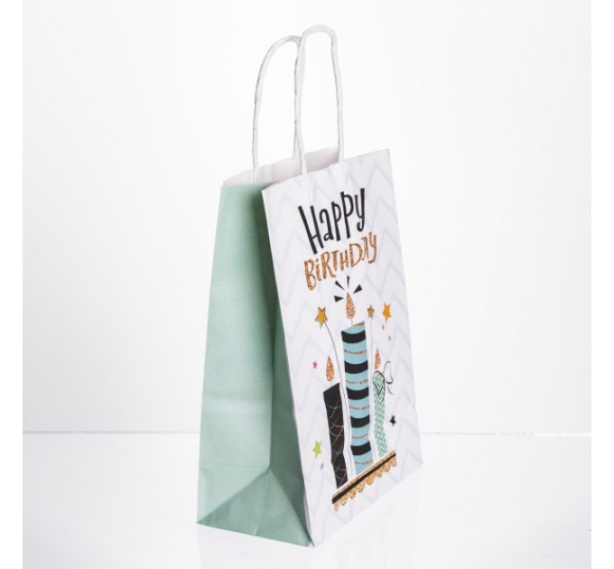 Подарочный пакет Happy Birthday 15*8*21 см 12 штук в упаковке, белый
