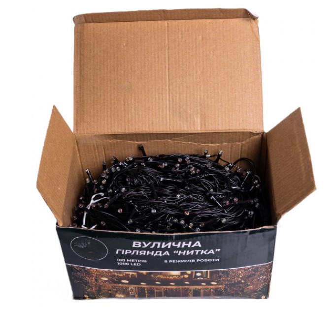 Гирлянда Нить уличная 1000 LED 100 м на солнечной батарее черная, синий