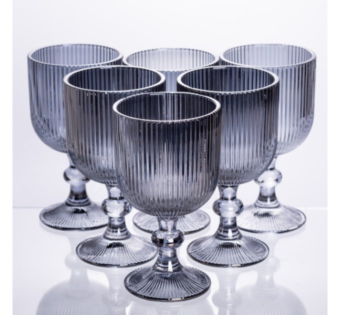 Набір келихів для вина 6 штук по 300 мл рельєфних, сірий