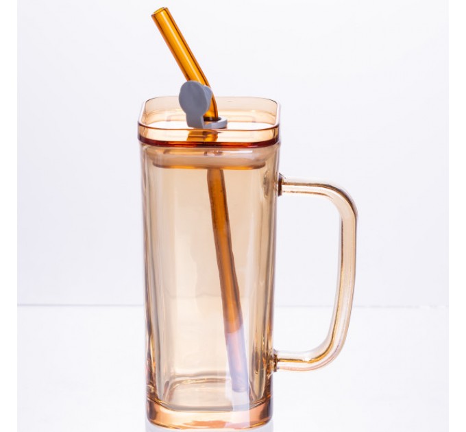 Чашка скляна Essentials 280 мл з кришкою та трубочкою