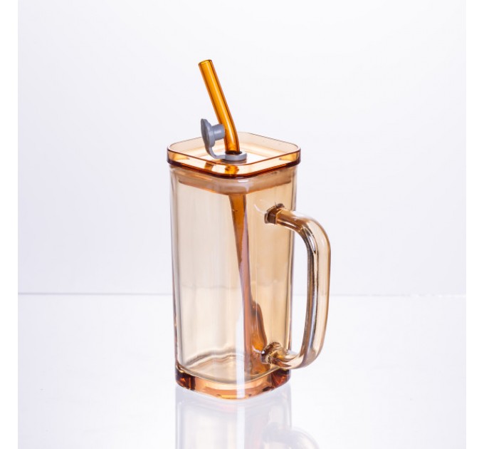 Чашка скляна Essentials 280 мл з кришкою та трубочкою