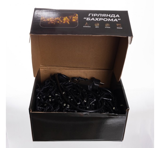 Гірлянда Бахрома вулична 600 LED 36 м від мережі чорна нитка, білий