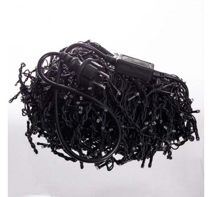 Гірлянда Бахрома вулична 600 LED 36 м від мережі чорна нитка, білий