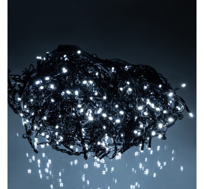Гірлянда Бахрома вулична 600 LED 36 м від мережі чорна нитка, білий