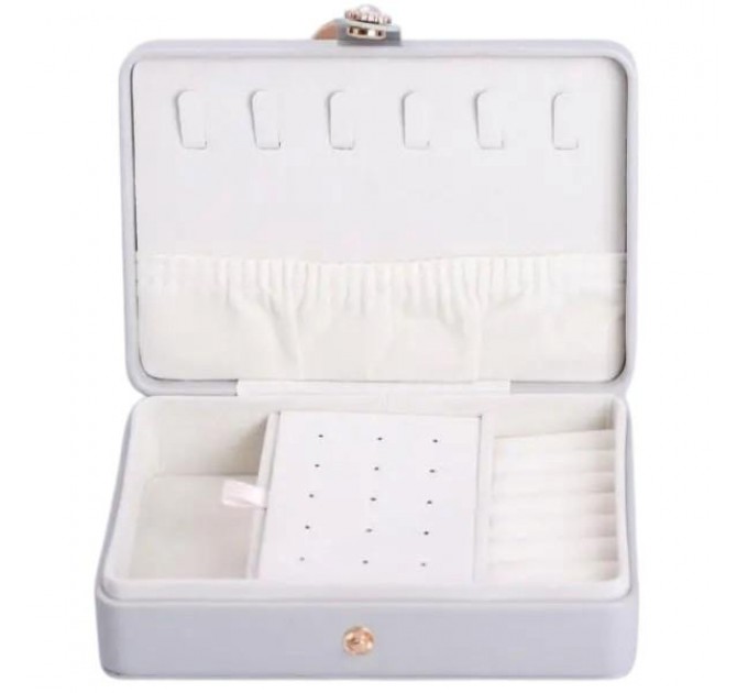 Ящик-органайзер для украшений на кнопке 16х11х4,7 см, серый