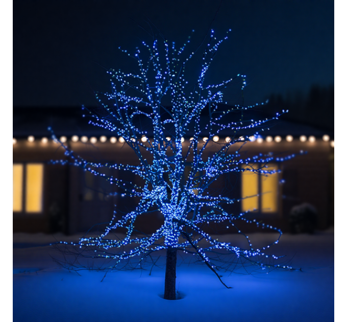 Гирлянда Нить уличная 1000 LED 100 м на солнечной батарее черная, синий