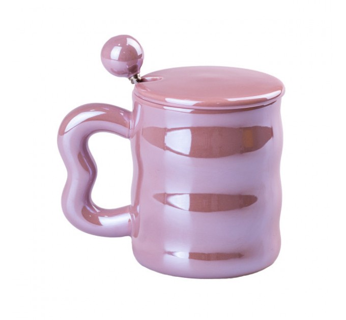 Чашка керамічна 400 мл Love з кришкою і ложкою, рожевий Чашка керамічна 400 мл Love з кришкою і ложкою, рожевий