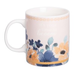 Чашка керамічна 400 мл із квітковим принтом, бежевий
