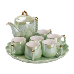 Чайний сервіз керамічний на 6 персон 8 предметів, зелений