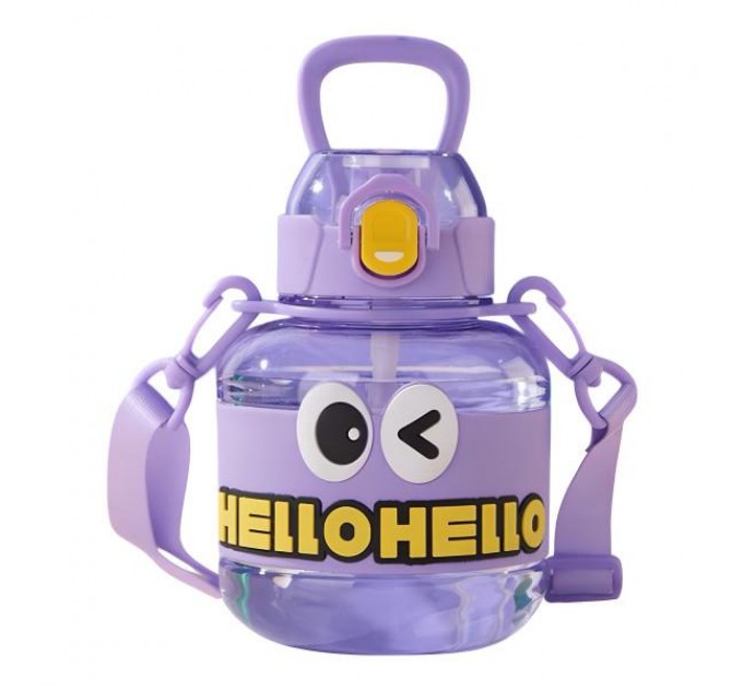 Дитяча пляшка для води HELLO-HELLO 680 мл з ремінцем, фіолетовий