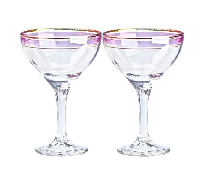 Набір келихів для коктейлів фігурних на високій ніжці 2 штуки по 290 мл, рожевий