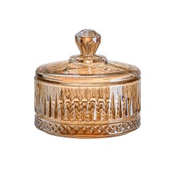 Цукерниця з кришкою скляна ребриста, коричневий