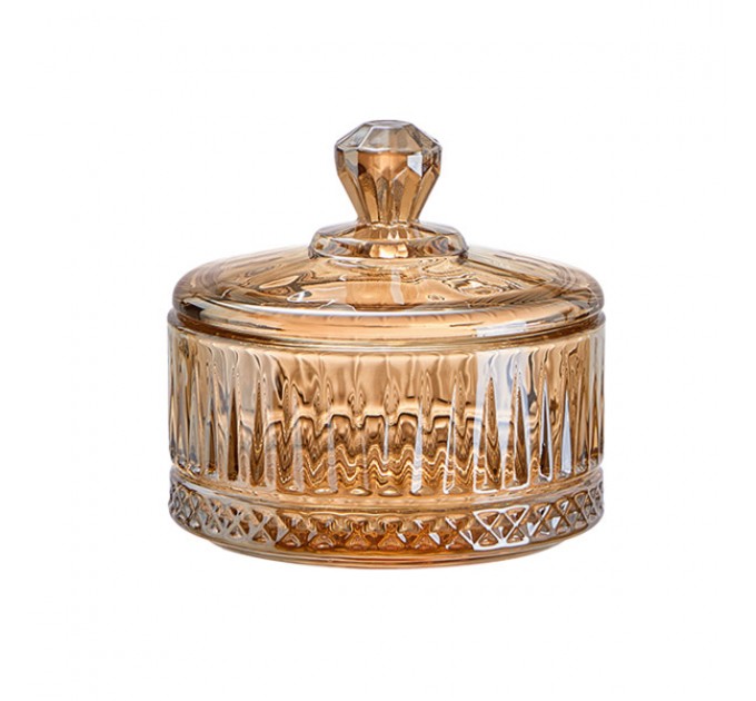 Цукерниця з кришкою скляна ребриста, коричневий