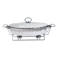 Мармітниця порцелянова овальна 2 л зі скляною кришкою, хром Мармітниця порцелянова овальна 2 л зі скляною кришкою, хром