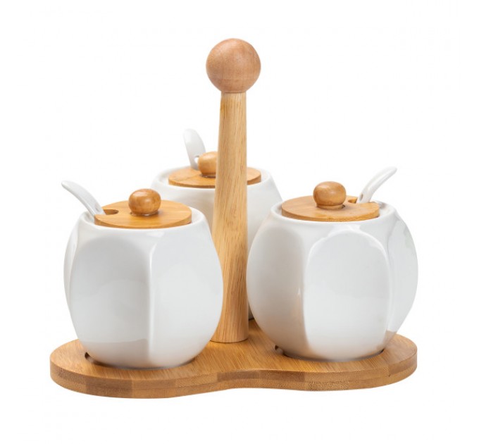 Набір баночок для сипучих продуктів 3 штуки по 200 мл з ложками, білий