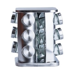 Набір ємностей для спецій 12 баночок по 100 мл на металевій підставці, хром