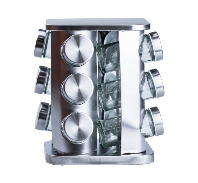 Набір ємностей для спецій 12 баночок по 100 мл на металевій підставці, хром