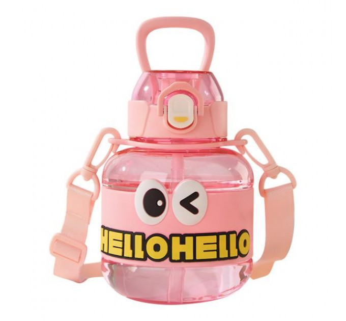 Детская бутылка для воды HELLO-HELLO 680 мл с ремешком, розовый
