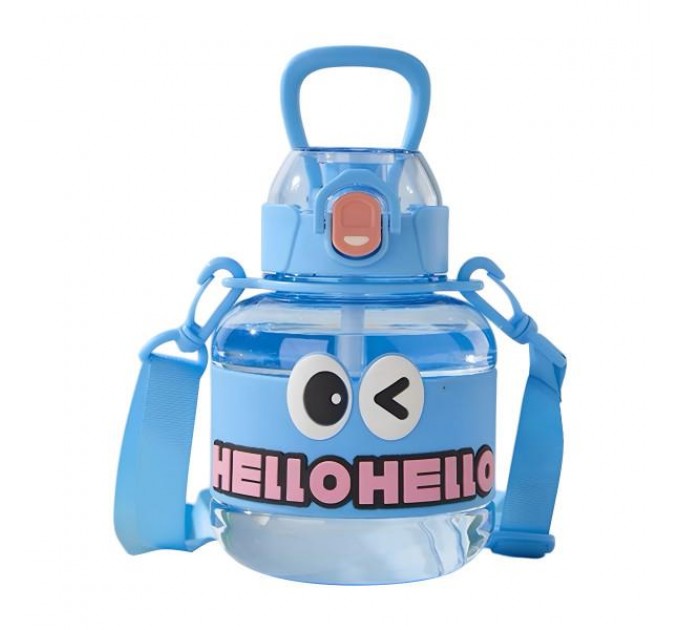 Дитяча пляшка для води HELLO-HELLO 680 мл з ремінцем, блакитний