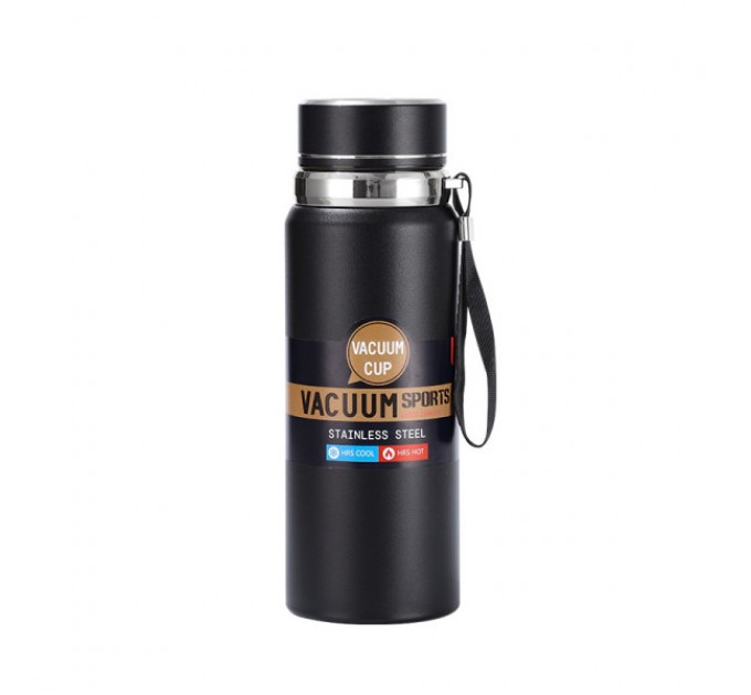 Термос Vacuum Sports 1 л з датчиком температури та ситечком, чорний