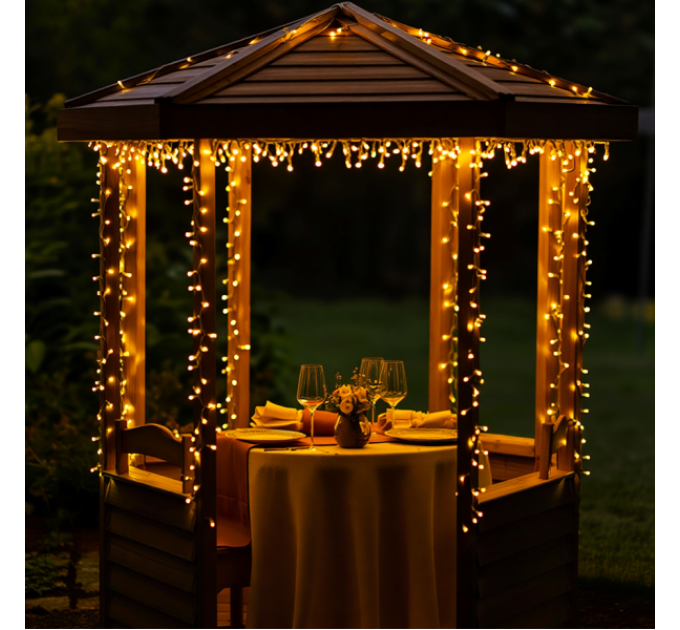 Гирлянда Нить уличная 300 LED 30 м на солнечной батарее черная, желтая