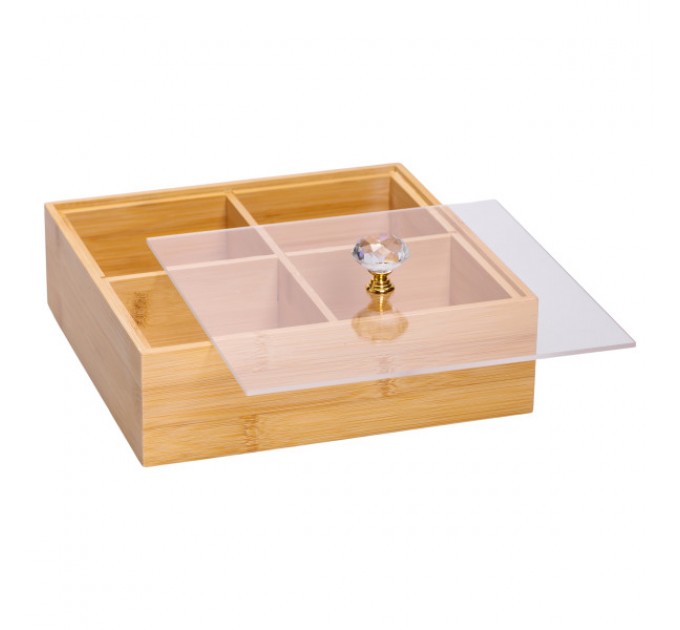 Менажниця бамбукова квадратна з кришкою 22*22*8 см