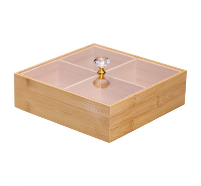 Менажниця бамбукова квадратна з кришкою 22*22*8 см