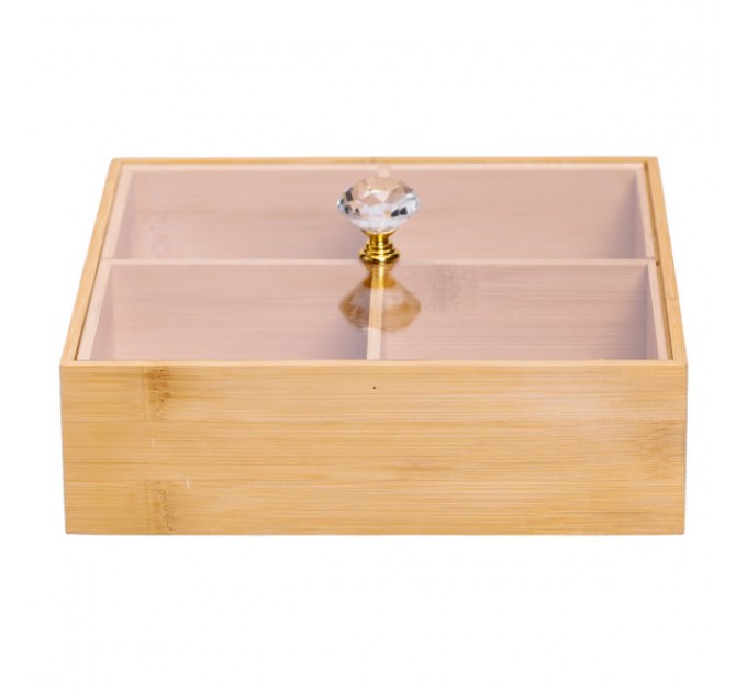 Менажниця бамбукова квадратна з кришкою 22*22*8 см