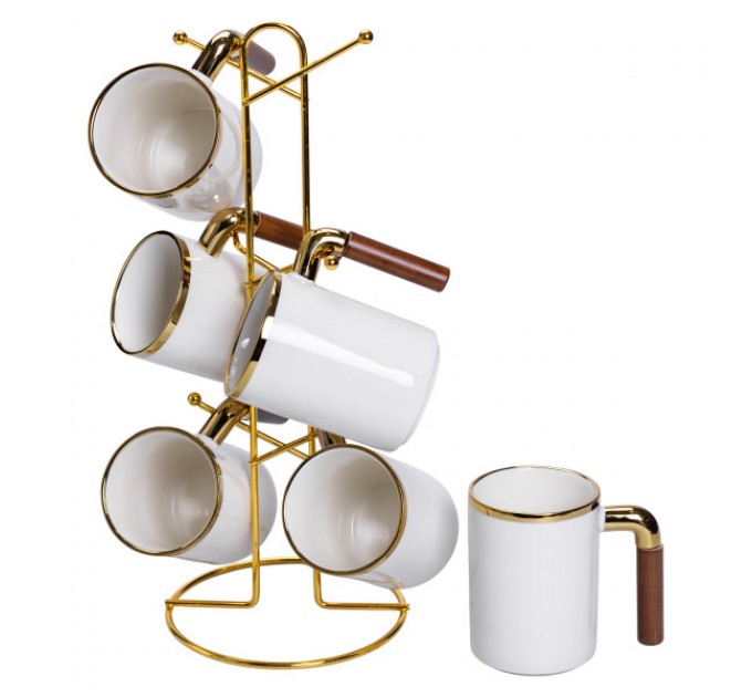 Набор чашек фарфоровых 6 шт. по 400 мл на металлической подставке, белый.