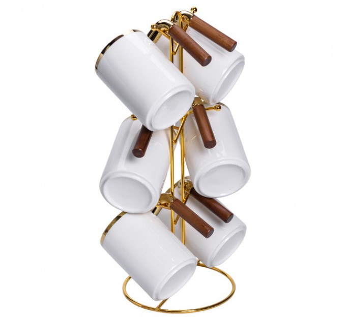 Набор чашек фарфоровых 6 шт. по 400 мл на металлической подставке, белый.