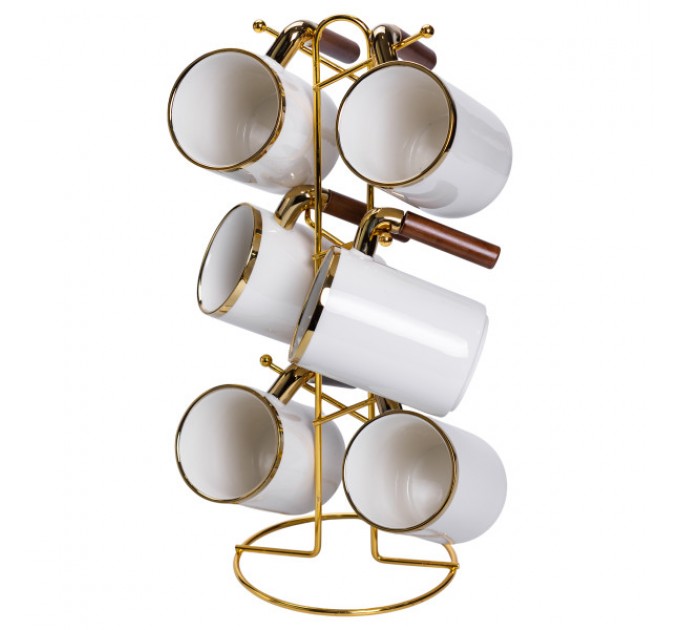 Набор чашек фарфоровых 6 шт. по 400 мл на металлической подставке, белый.