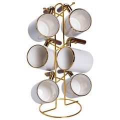 Набір чашок порцелянових 6 шт по 400 мл на металевій підставці, білий