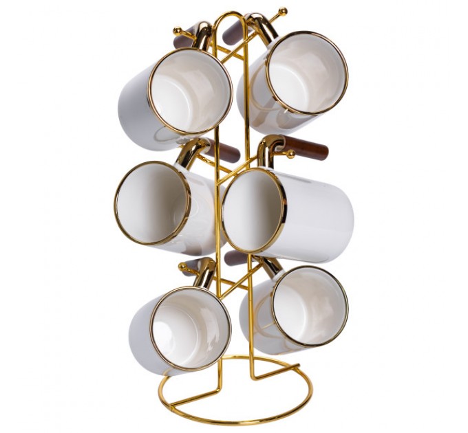 Набор чашек фарфоровых 6 шт. по 400 мл на металлической подставке, белый. Набор чашек фарфоровых 6 шт. по 400 мл на металлической подставке, белый.