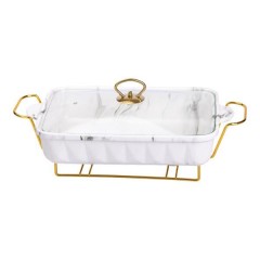 Мармитница фарфоровая прямоугольная 2 л на подставке, белый